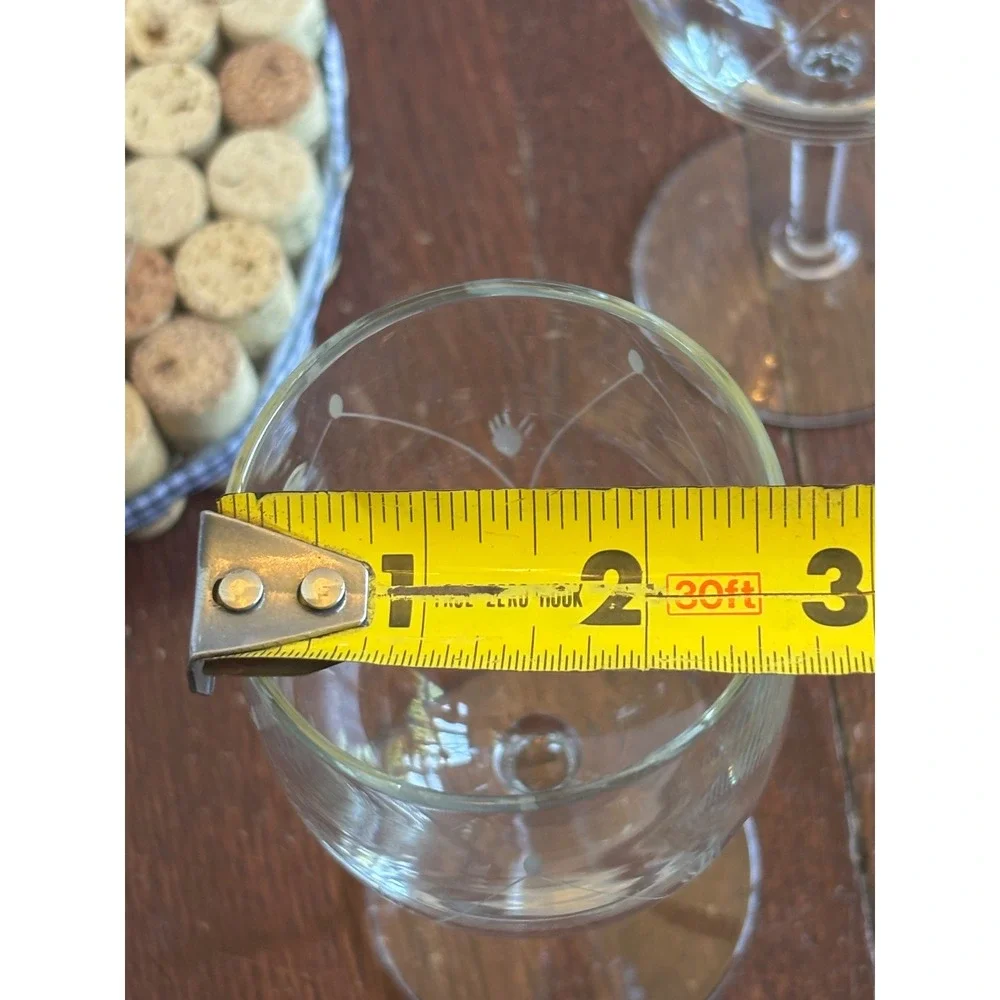 Vintage Etched Clear Glass Wine Goblets Set of‎ 4 Floral Wheat Pattern 7 Inch